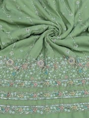 Green Fabric With Multi Colour Embroidery and Beads Work