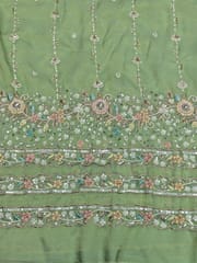 Green Fabric With Multi Colour Embroidery and Beads Work