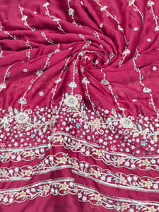 Rani Pink Fabric With Multi Colour Embroidery and Beads Work