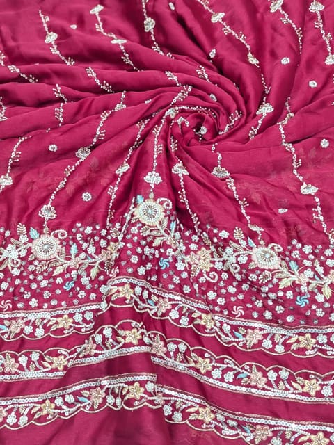 Rani Pink Fabric With Multi Colour Embroidery and Beads Work