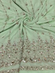 Mint Green Satin Fabric With Zari Embroidery and Beads Work