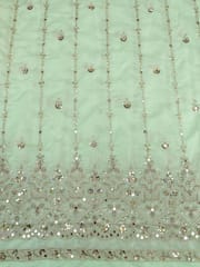 Mint Green Satin Fabric With Zari Embroidery and Beads Work