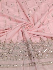 Baby Pink Satin Fabric With Zari Embroidery and Beads Work