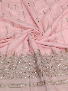 Baby Pink Satin Fabric With Zari Embroidery and Beads Work