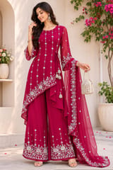Rani Pink Fabric With Multi Colour Embroidery and Beads Work