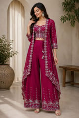 Rani Pink Fabric With Multi Colour Embroidery and Beads Work