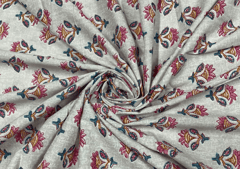 Printed Cotton Cambric Light Beige MultiColour Flowers
