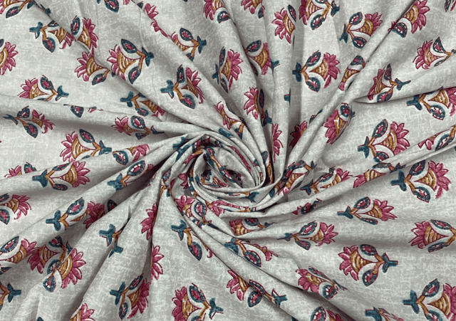 Printed Cotton Cambric Light Beige MultiColour Flowers