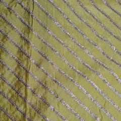 Yellow Colour Chinon Embroidered Fabric