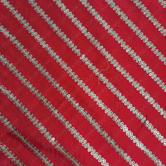 Red Colour Chinon Embroidered Fabric