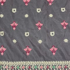 Grey Colour Net Embroidered Fabric