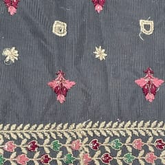 Grey Colour Net Embroidered Fabric