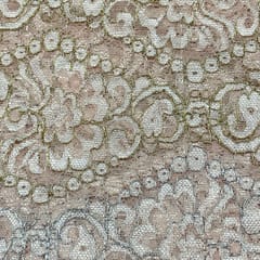 Pink Colour Net Embroidered Fabric