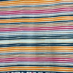 White MultiColour Stripes Cotton Linen Printed Fabric