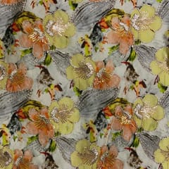MultiColour Floral Satin Tissue Embroiderd Fabric