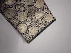 Navy Blue & Gold Floral Semi Brocade Fabric
