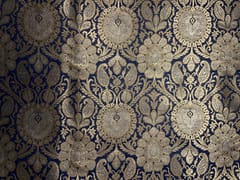 Navy Blue & Gold Floral Semi Brocade Fabric