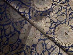 Navy Blue & Gold Floral Semi Brocade Fabric