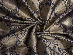 Navy Blue & Gold Floral Semi Brocade Fabric