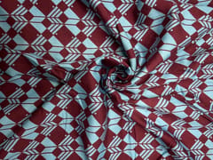 Maroon Sky Blue Geometric Pure Chanderi Print Fabric