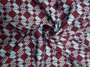 Maroon Sky Blue Geometric Pure Chanderi Print Fabric
