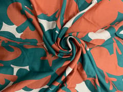 Teal Blue White Abstract Pure Chanderi Print Fabric