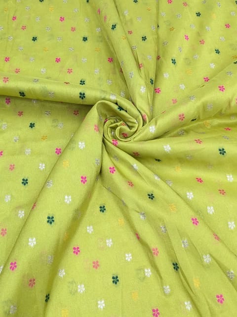 Lime Green Viscose Fabric With Jacquard Butti