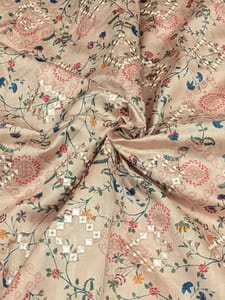 Light Peach Colour Digital Printed Embroidered Fabric