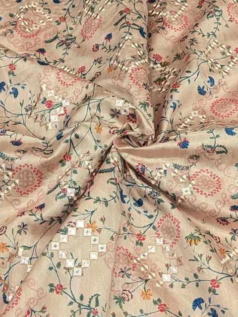 Light Peach Colour Digital Printed Embroidered Fabric