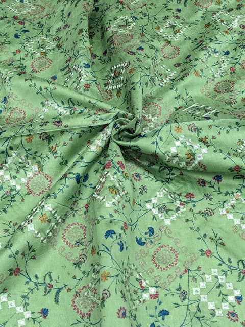 Pista Colour Digital Printed Embroidered Fabric