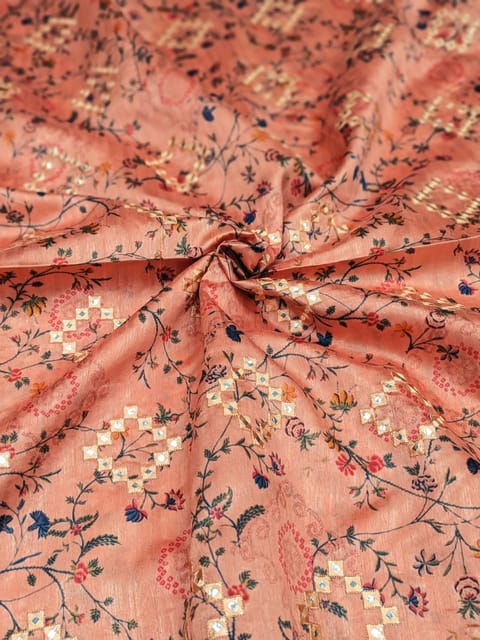 Dark Peach Colour Digital Printed Embroidered Fabric