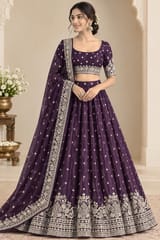 Dark Purple Fabric With Zari and Embroidery Work
