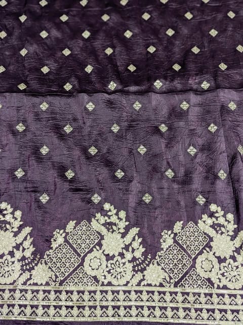 Dark Purple Fabric With Zari and Embroidery Work