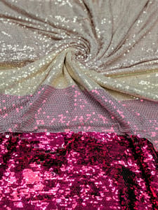 Peach Colour Net Multi Colour Sequins Embroidered Fabric