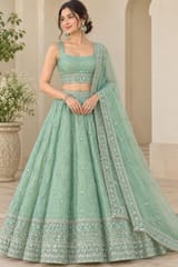 Mint Green Fabric With Zari and Embroidery Work