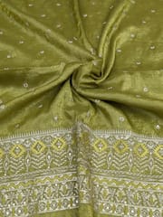 Olive Green Fabric With Zari and Embroidery Work