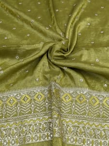 Olive Green Fabric With Zari and Embroidery Work