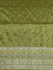 Olive Green Fabric With Zari and Embroidery Work