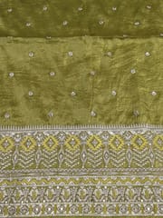 Olive Green Fabric With Zari and Embroidery Work