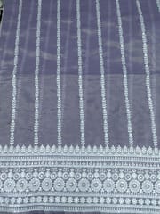 Purple Poly Shimmer Fabric With Sequins and White Thread work