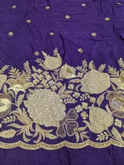 Purple Crepe Fabric With Patch Work and Beads Embroidery