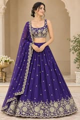 Purple Crepe Fabric With Patch Work and Beads Embroidery