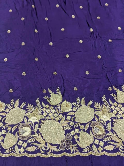 Purple Crepe Fabric With Patch Work and Beads Embroidery