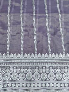 Purple Poly Shimmer Fabric With Sequins and White Thread work