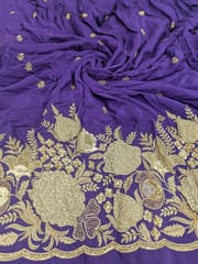 Purple Crepe Fabric With Patch Work and Beads Embroidery