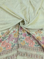 Pale Gold Viscose shimmer Tissue Fabric With Multi thread Embroidery