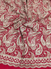Crimson Red Satin Fabric With Zari Work Embroidery
