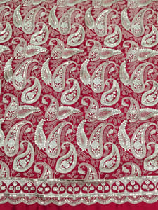 Crimson Red Satin Fabric With Zari Work Embroidery