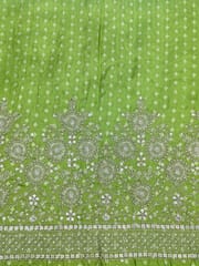 Parrot Green Jacquard Fabric With Zari Work Embroidery