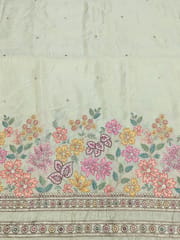Pale Gold Viscose shimmer Tissue Fabric With Multi thread Embroidery
